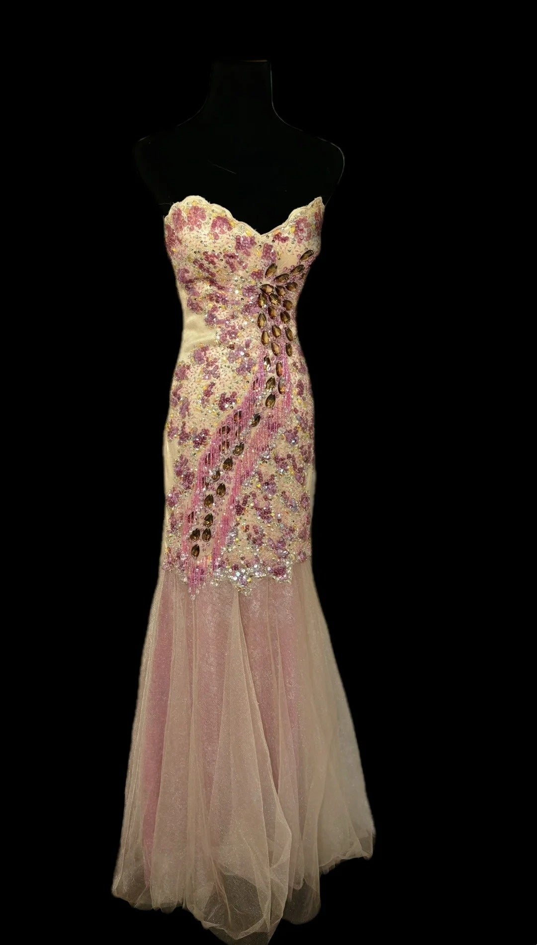 Dramatic Strapless Mermaid Evening Gowns Sequins Crystals Lace Beadings Long Prom Dress AP3051