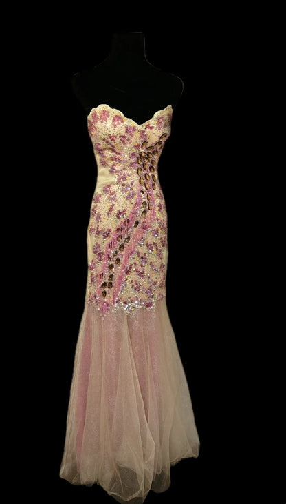 Dramatic Strapless Mermaid Evening Gowns Sequins Crystals Lace Beadings Long Prom Dress AP3051