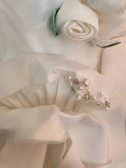 French Style A-Line One Shoulder Bridal Gowns Handmade Flowers Beads Crystals Wedding Dress AP3057