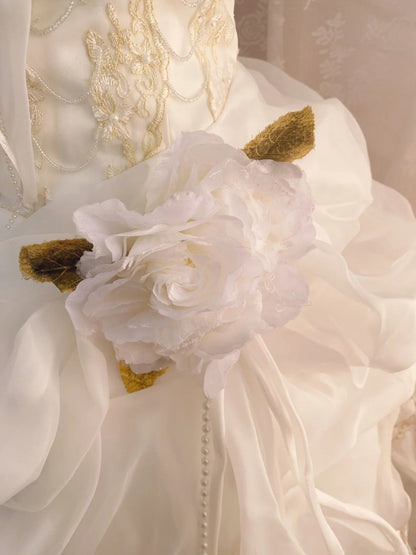 Exquisite A-Line Strapless Bridal Gowns Handmade Flowers Sequins Lace Beadings Wedding Dress AP3063