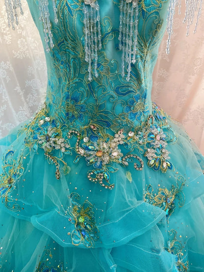 Bling High Collar A-Line Sweet 16th Dresses Rhinestones Beadings Sequins Handmade Flowers Prom Dress AP3067