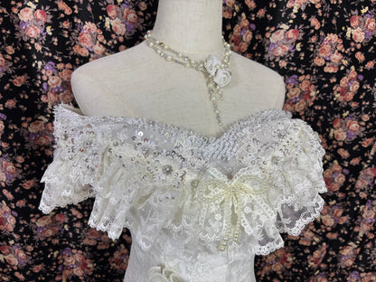 Fitted Off-Shoulder A-Line Bridal Dress Beading Sequins Lace Wedding Dress AP3069