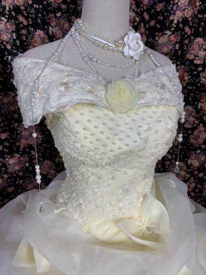 New Arrival Off-Shoulder A-Line Bridal Dress Handmade Flowers Bows Crystals Beads Wedding Dress AP3070