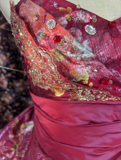 Princess Strapless A-Line Tiered Sweet 16th Dresses Handmade Flowers Rhinestones Prom Dress AP3076