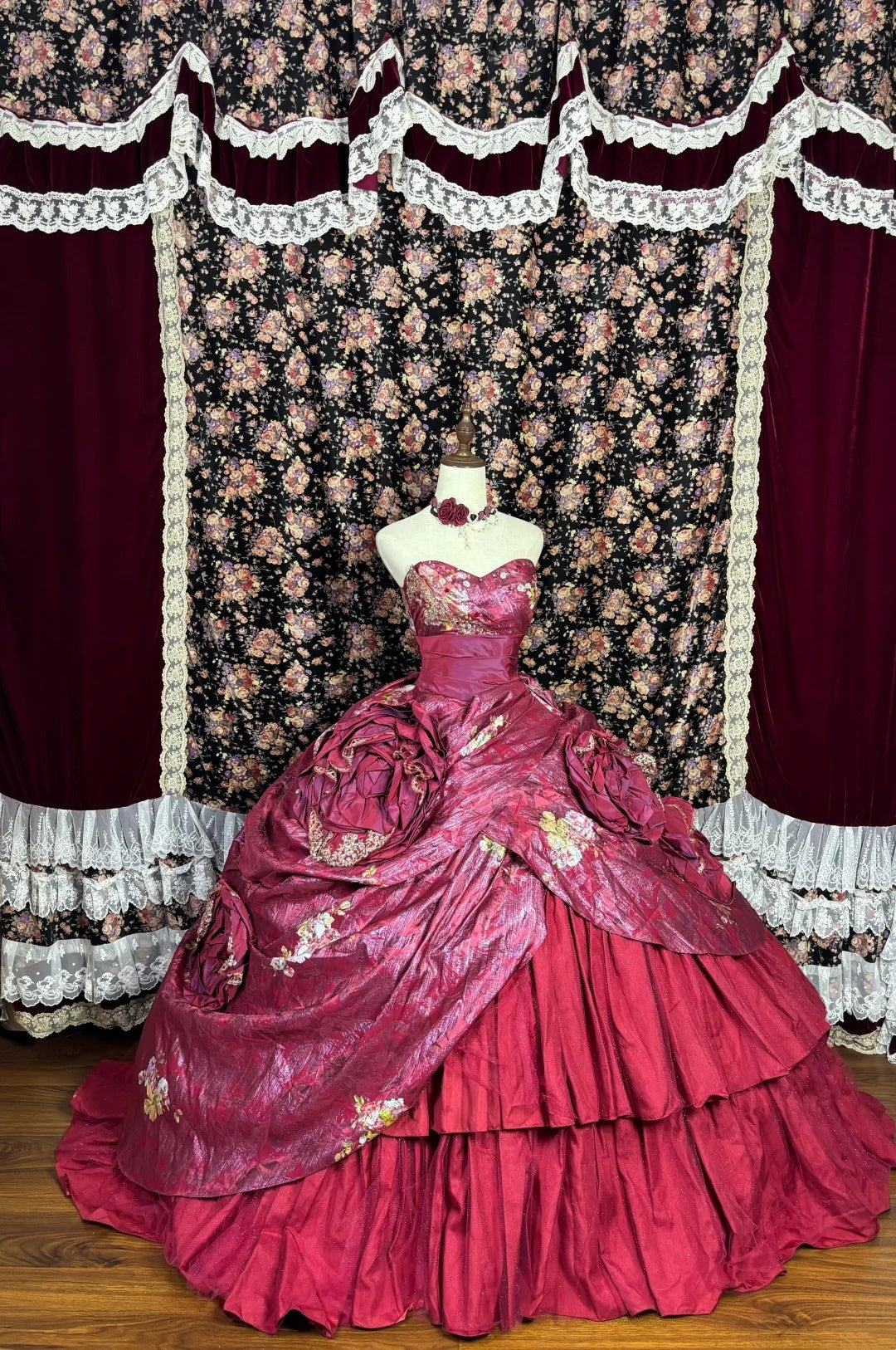 Princess Strapless A-Line Tiered Sweet 16th Dresses Handmade Flowers Rhinestones Prom Dress AP3076