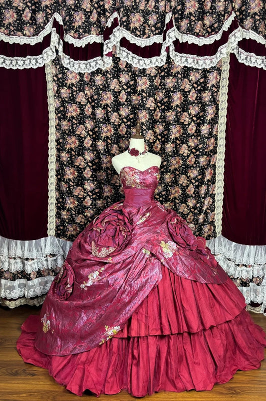 Princess Strapless A-Line Tiered Sweet 16th Dresses Handmade Flowers Rhinestones Prom Dress AP3076