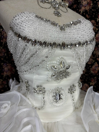 Pretty A-Line Strapless Bridal Gowns Handmade Flowers Rhinestones Beading Wedding Dress AP3077