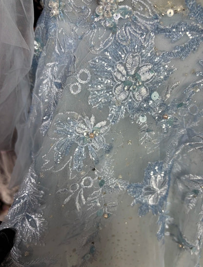 Maximalism Off-Shoulder A-Line Evening Gowns Long Sleeve Sequins Beads Embroidery Prom Dress AP3078