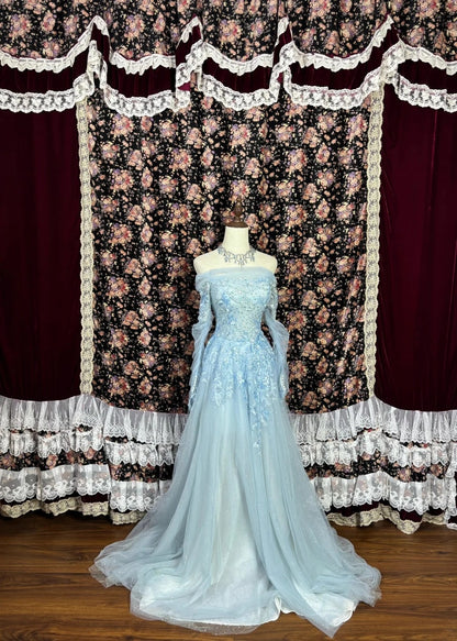 Maximalism Off-Shoulder A-Line Evening Gowns Long Sleeve Sequins Beads Embroidery Prom Dress AP3078