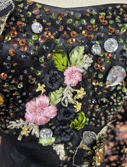 Fancy Spaghetti Straps Mermaid Evening Gown Rhinestones Appliques Sequins Handmade Flowers Prom Dress AP3079