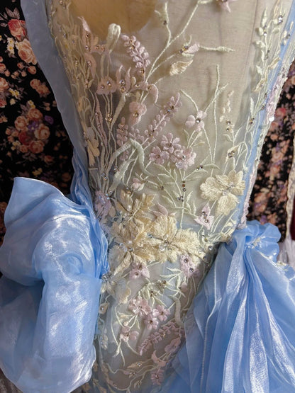 Delicate Illusion Neck Mermaid Evening Gowns Sequins Appliques Tulle Prom Dress AP3080