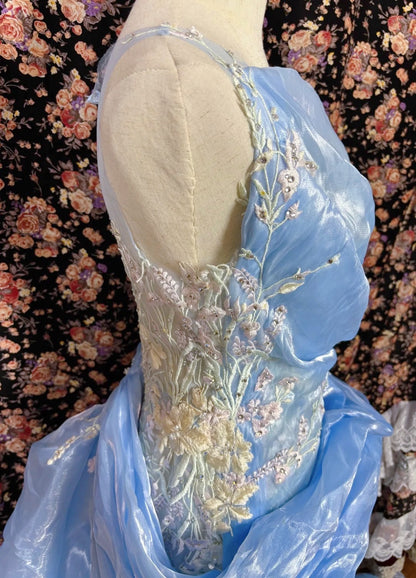 Delicate Illusion Neck Mermaid Evening Gowns Sequins Appliques Tulle Prom Dress AP3080