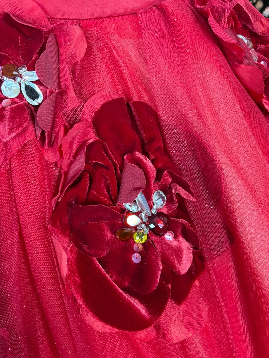 Hot Girls Strapless A-Line Sweet 16th Dresses Rhinestones Sequins Handmade Flowers Red Prom Dress AP3082