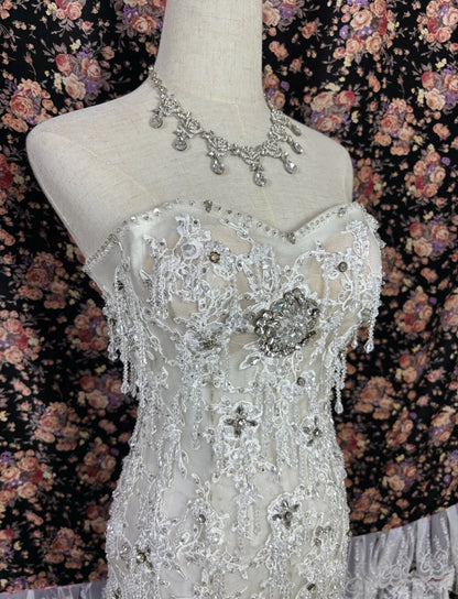 Fabulous Strapless Mermaid Bridal Gowns Rhinestones Appliques Sequins Beading Wedding Dress AP3086