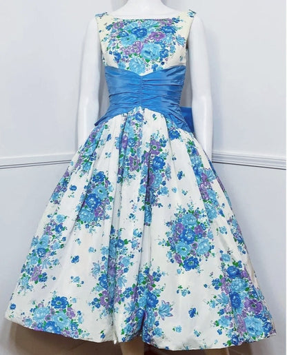 Floral Boat Neckline A-Line Birthday Gowns Bow Short Homecoming Dress AP3087