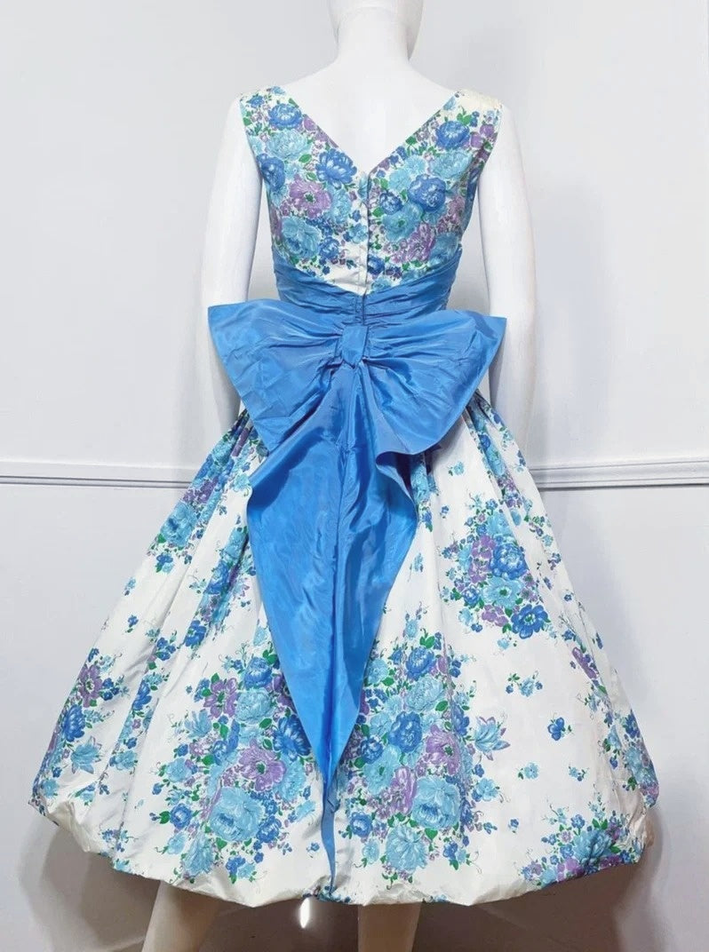 Floral Boat Neckline A-Line Birthday Gowns Bow Short Homecoming Dress AP3087