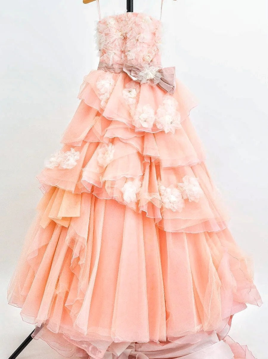 Chic Strapless A-Line Sweet 16th Dresses Beads Sequins Bow Tiered Prom Dress AP3088