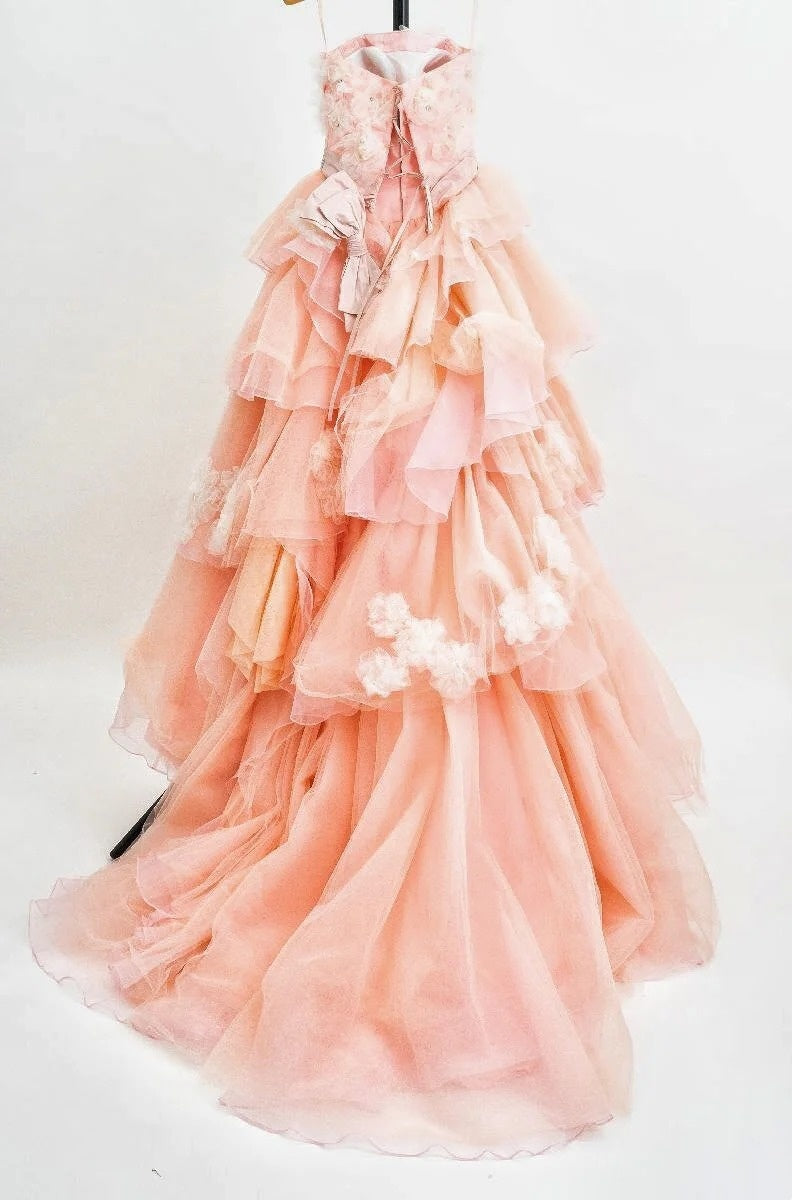 Chic Strapless A-Line Sweet 16th Dresses Beads Sequins Bow Tiered Prom Dress AP3088