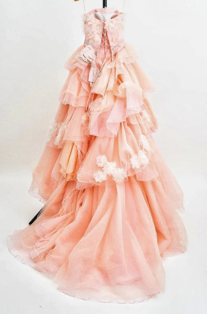 Chic Strapless A-Line Sweet 16th Dresses Beads Sequins Bow Tiered Prom Dress AP3088