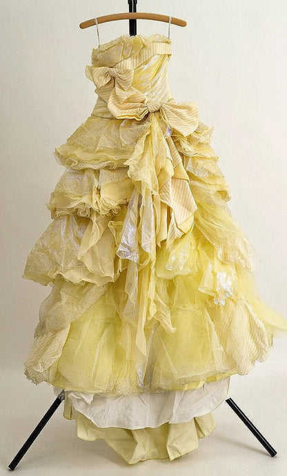 Fantastic Strapless A-Line Sweet 16th Gowns Bows Lace Sequins Ruffled Prom Dress AP3094