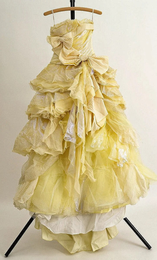 Fantastic Strapless A-Line Sweet 16th Gowns Bows Lace Sequins Ruffled Prom Dress AP3094