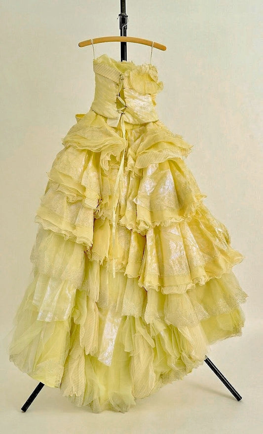 Fantastic Strapless A-Line Sweet 16th Gowns Bows Lace Sequins Ruffled Prom Dress AP3094