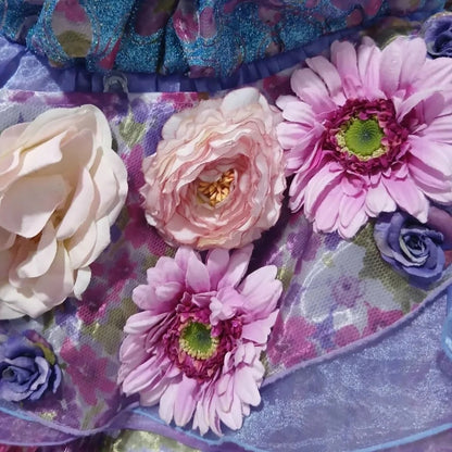 Sweet Strapless A-Line Ruffles Floral Formal Gowns Handmade Flowers Lace Tiered Prom Dress AP3095