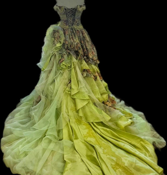 Dreamy Strapless A-Line Formal Gowns Handmade Flowers Lace Appliques Sequins Beads Prom Dress AP3098