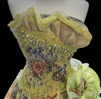 Dreamy Strapless A-Line Formal Gowns Handmade Flowers Lace Appliques Sequins Beads Prom Dress AP3098