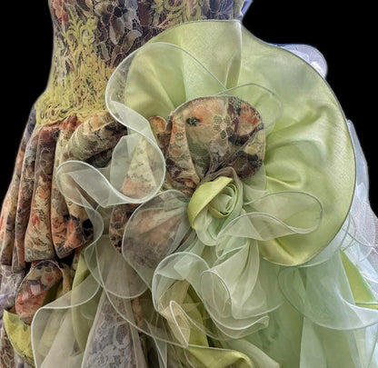 Dreamy Strapless A-Line Formal Gowns Handmade Flowers Lace Appliques Sequins Beads Prom Dress AP3098