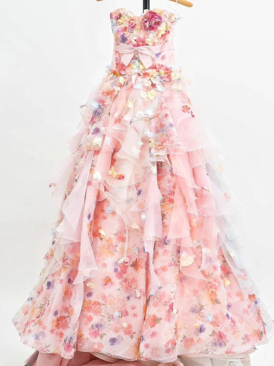 Alluring A-Line Sweetheart Neck Floral Formal Gowns Appliques Bow Crystals Prom Dress AP3101