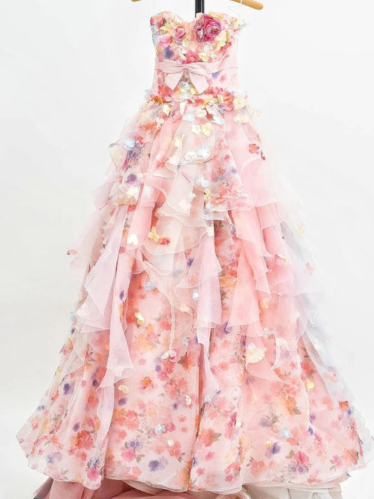 Alluring A-Line Sweetheart Neck Floral Formal Gowns Appliques Bow Crystals Prom Dress AP3101