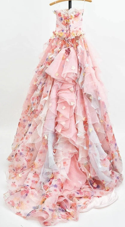 Alluring A-Line Sweetheart Neck Floral Formal Gowns Appliques Bow Crystals Prom Dress AP3101