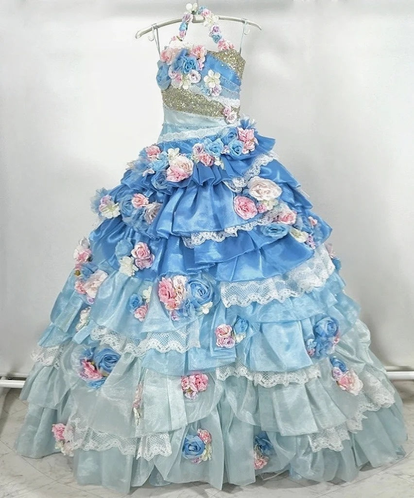 Gorgeous One Shoulder A-Line Evening Gowns Sequins Lace Handmade Flowers Tiered Prom Dress AP3102