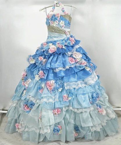 Gorgeous One Shoulder A-Line Evening Gowns Sequins Lace Handmade Flowers Tiered Prom Dress AP3102