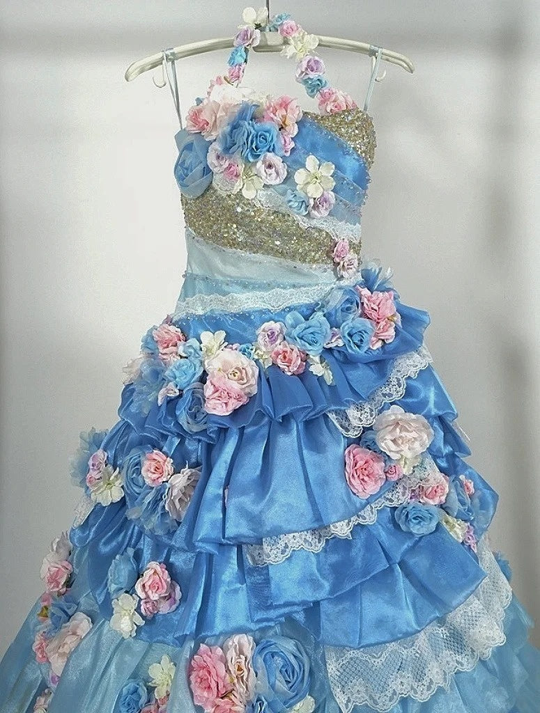 Gorgeous One Shoulder A-Line Evening Gowns Sequins Lace Handmade Flowers Tiered Prom Dress AP3102