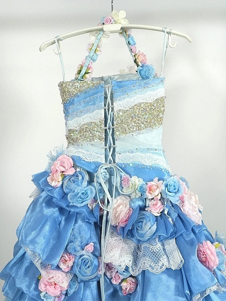 Gorgeous One Shoulder A-Line Evening Gowns Sequins Lace Handmade Flowers Tiered Prom Dress AP3102