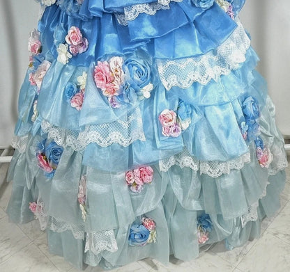 Gorgeous One Shoulder A-Line Evening Gowns Sequins Lace Handmade Flowers Tiered Prom Dress AP3102