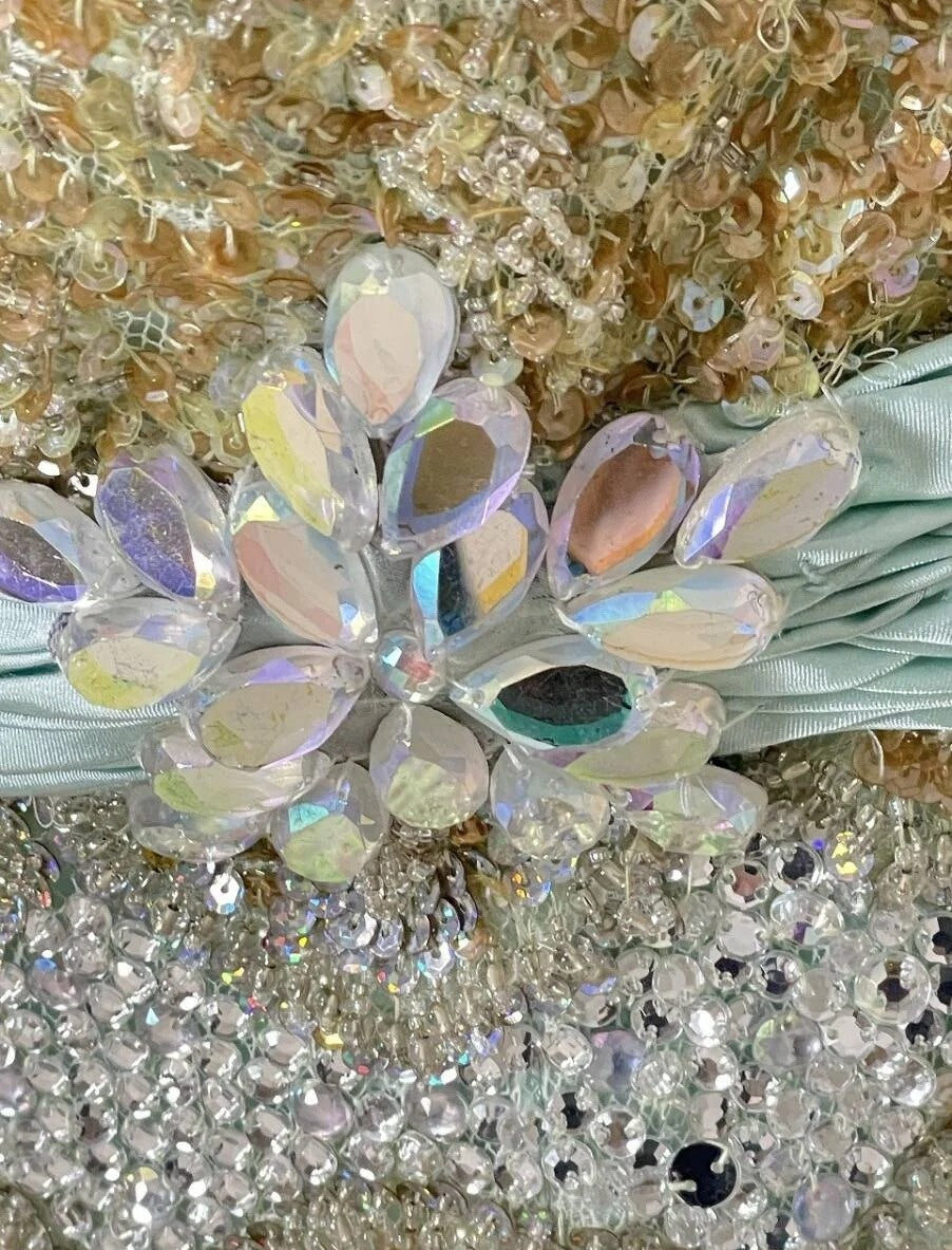 Glam Strapless Sheath Formal Gowns Rhinestone Sequins Lace Beading Prom Dress AP3103