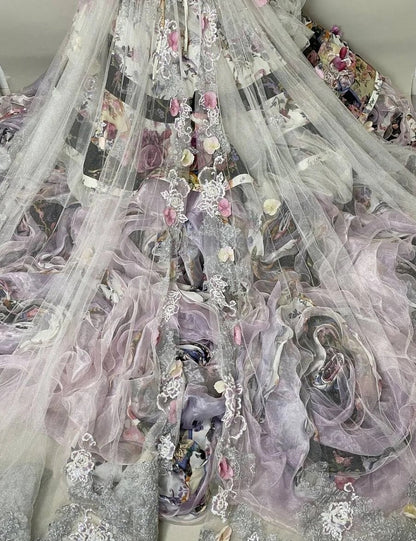 Glamorous Strapless A-Line Floral Formal Gowns Crystals Handmade Flowers Sequins Tulle Prom Dress AP3104