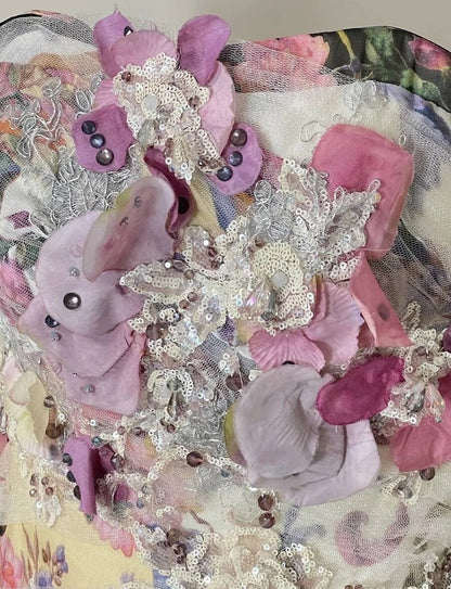 Glamorous Strapless A-Line Floral Formal Gowns Crystals Handmade Flowers Sequins Tulle Prom Dress AP3104