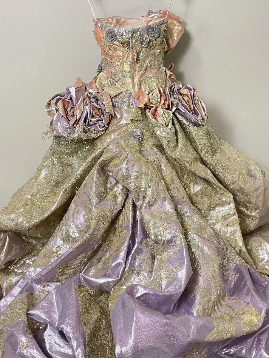 Stunning Strapless A-Line Formal Dresses Handmade Flowers Sequins Appliques Prom Dress AP3106