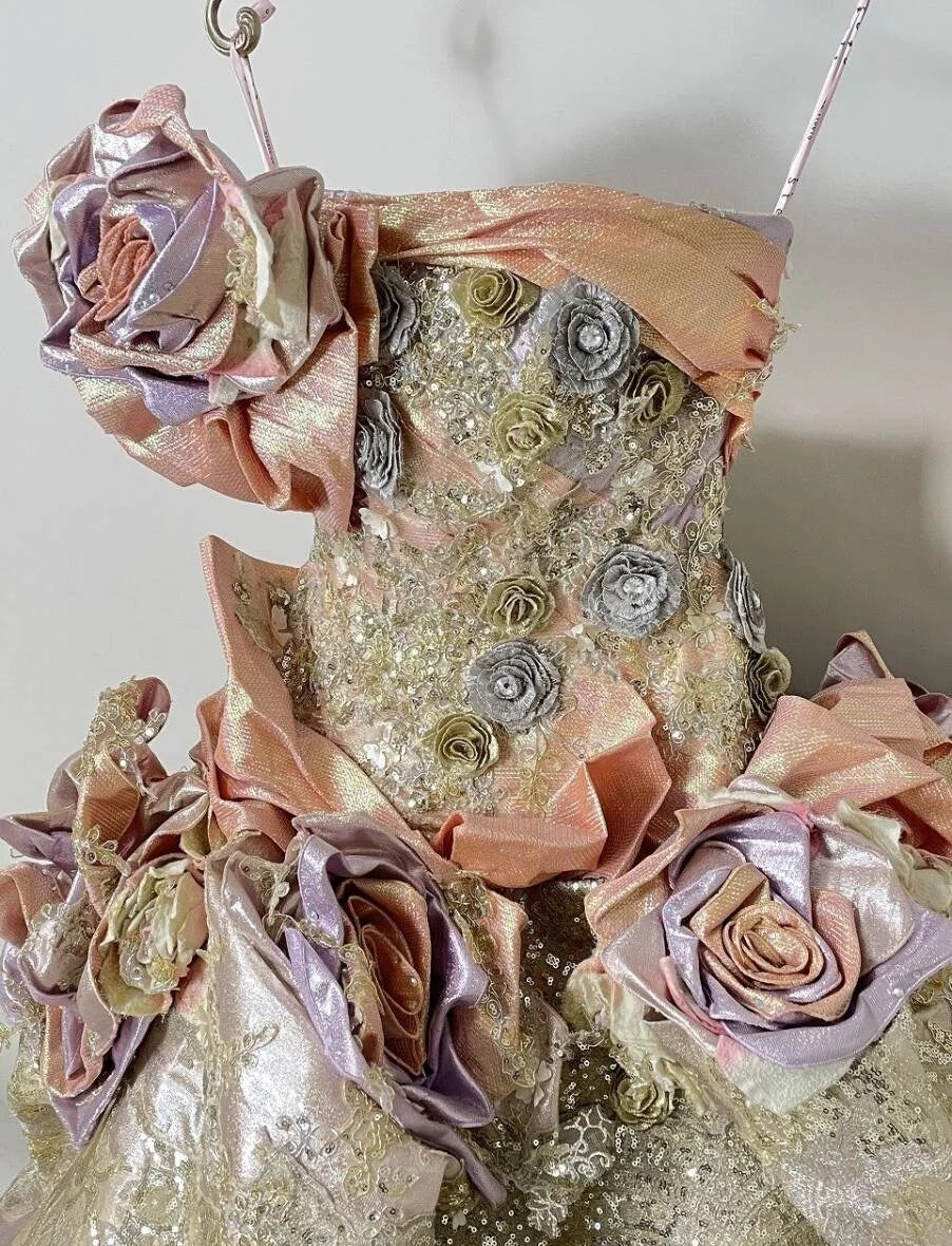 Stunning Strapless A-Line Formal Dresses Handmade Flowers Sequins Appliques Prom Dress AP3106