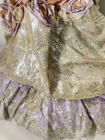 Stunning Strapless A-Line Formal Dresses Handmade Flowers Sequins Appliques Prom Dress AP3106