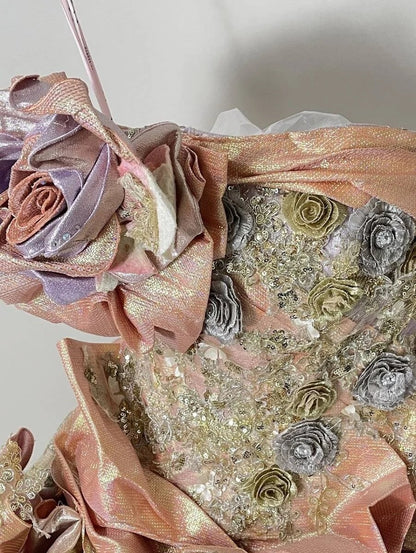 Stunning Strapless A-Line Formal Dresses Handmade Flowers Sequins Appliques Prom Dress AP3106