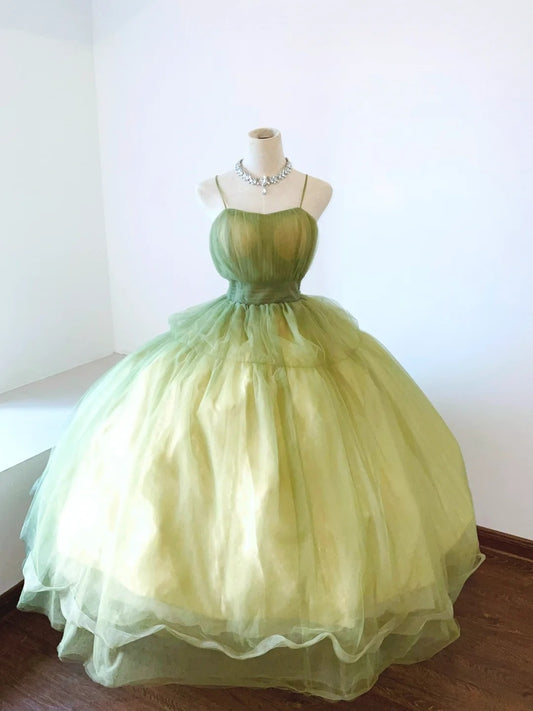 Minimalist A-Line Spaghetti Strap Prom Dress Tulle Evening Dresses AP3107