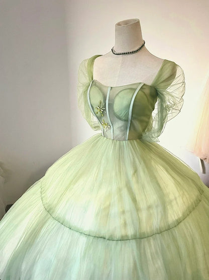 Unique A-Line Square Neck Formal Gowns Sequins Tulle Prom Dress AP3109