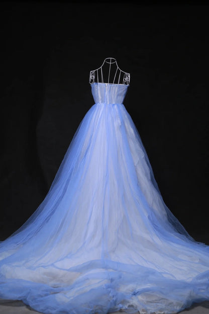 Simple Strapless A-Line Formal Dresses Tulle Floor Length Prom Dress AP3114