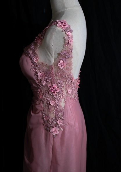 Fitted Sheath Spaghetti Strap Evening Gowns Appliques Beads Sequins Backless Prom Dress AP3123