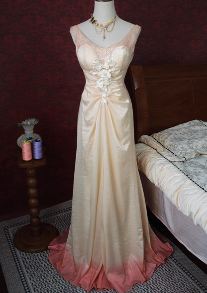 Trendy Sheath Spaghetti Strap Ombre Evening Gowns Appliques Beads Backless Prom Dress AP3126